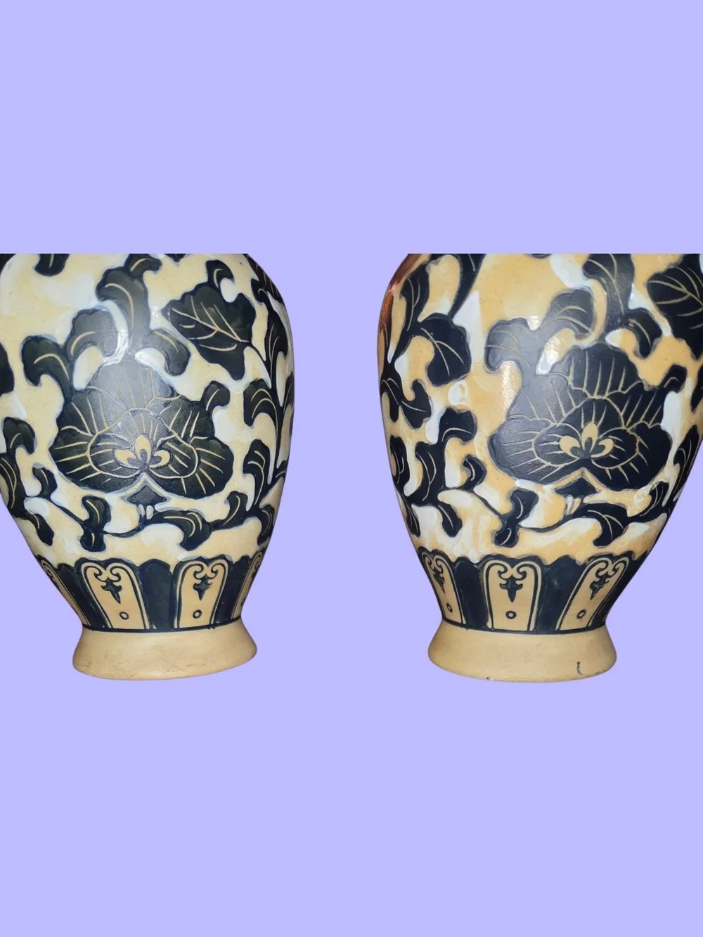 Vintage Pair of Japanese Ceramic Vases Harlequin Floral